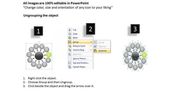 11 Diverging Arrows Multilple Concepts Diagram Circular Network PowerPoint Slides