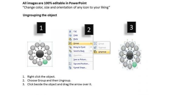 11 Diverging Arrows Multilple Concepts Diagram Circular Spoke Process PowerPoint Slides