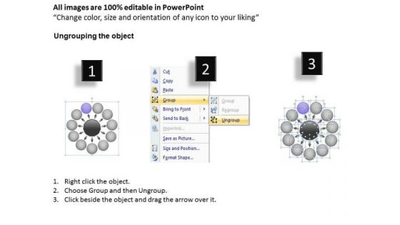 11 Diverging Arrows Multilple Concepts Diagram Cycle Motion Process PowerPoint Templates