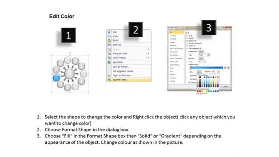 11 Stages Representing Diverging Circular Flow Chart Cycle Layout Network PowerPoint Slides