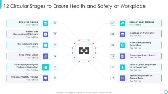 12 Circular Stages To Ensure Health And Safety At Workplace Elements PDF