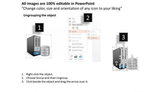 1 Desktop Tower Server And Database By The Side Showing Compute And Storage Ppt Slides
