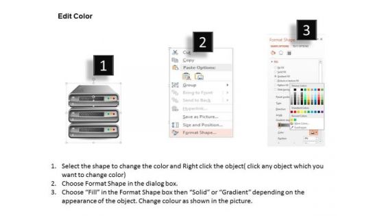 1 Stacked Servers With Red Green And Red Button To Show Any Concept Ppt Slides