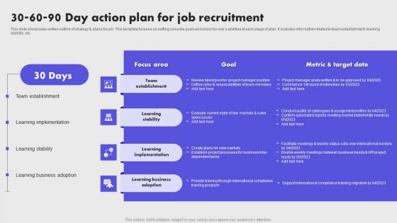30 60 90 Day Action Plan For Job Recruitment Graphics PDF