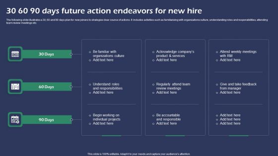 30 60 90 Days Future Action Endeavors For New Hire Elements PDF