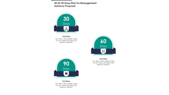 30 60 90 Days Plan For Management Advisory Proposal One Pager Sample Example Document 30 60 90 Days Plan For Management Advisory Proposal One Pager Sample Example Document