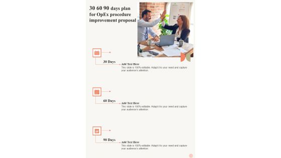 30 60 90 Days Plan For Opex Procedure Improvement Proposal One Pager Sample Example Document