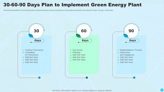 30 60 90 Days Plan To Implement Green Energy Plant Ppt PowerPoint Presentation Layouts Icon PDF