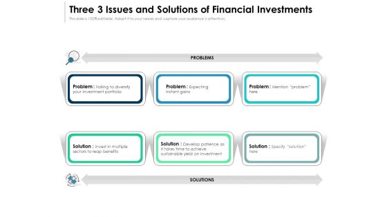 3 Issues And Solutions Of Financial Investments Ppt PowerPoint Presentation File Icons PDF