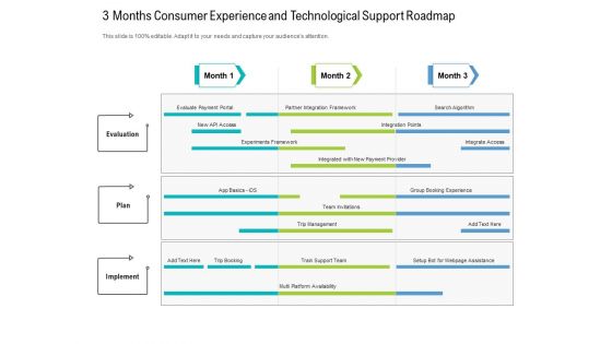 3 Months Consumer Experience And Technological Support Roadmap Slides