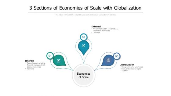 3 Sections Of Economies Of Scale With Globalization Ppt PowerPoint Presentation Icon Infographics PDF