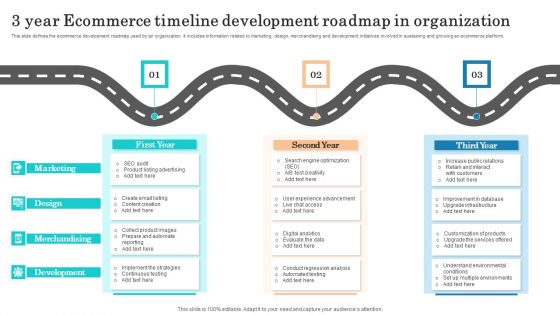 3 Year Ecommerce Timeline Development Roadmap In Organization Slides PDF 3 Year Ecommerce Timeline Development Roadmap In Organization Slides PDF