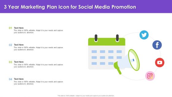 3 Year Marketing Plan Icon For Social Media Promotion Slide Designs PDF