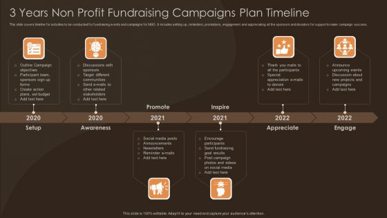 3 Years Non Profit Fundraising Campaigns Plan Timeline Topics PDF