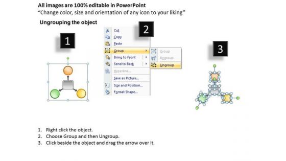 3 Circlular Boxes Converging Flow Chart Cycle PowerPoint Templates
