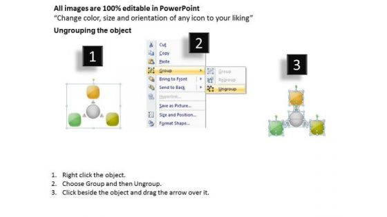 3 Square Arrows Diverging Factors Of Business Process Cycle Chart PowerPoint Templates