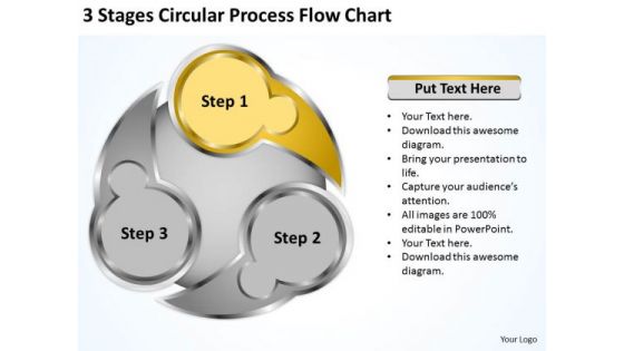 3 Stages Circluar Process Flow Chart Model Business Plan PowerPoint Slides