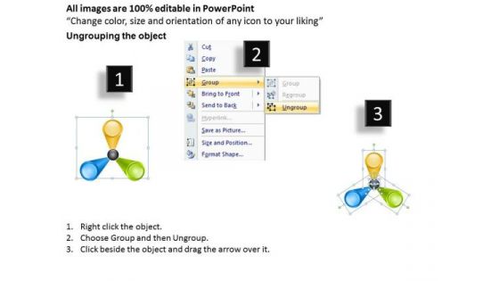 3 Stages Hub And Spoke Diagram Strategic Business Planning PowerPoint Slides