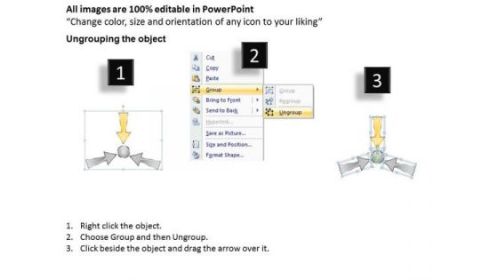3 Steps Converging Arrow Process Layout Cycle Flow Diagram PowerPoint Template