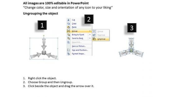 3 Steps Converging Arrow Process Layout Cycle Flow Diagram PowerPoint Templates