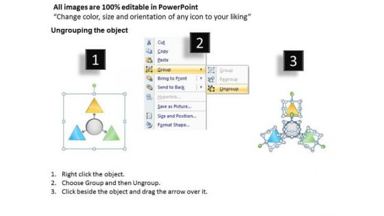 3 Triangle Concepts Arranged In Circular Manner Cycle Diagram PowerPoint Templates