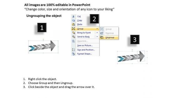 3d Angled Arrow Describing 5 Stages Flow Chart Of Production PowerPoint Slides