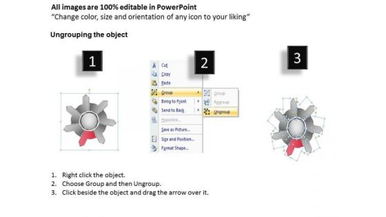 3d Arrow Flow Diagram Diverging 7 Steps Circular Process Network PowerPoint Slides