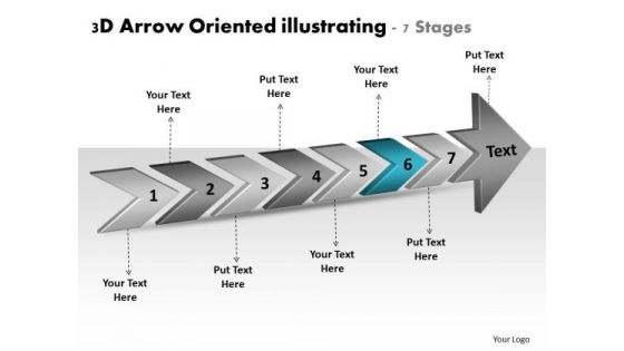 3d Arrow Oriented Illustrating 7 Stages Business To Strategies PowerPoint Templates