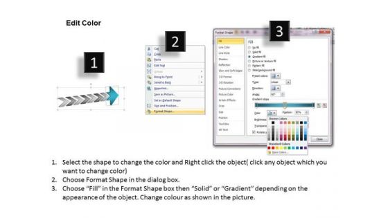 3d Arrow Oriented Illustrating 7 Stages Free Flowchart PowerPoint Slides