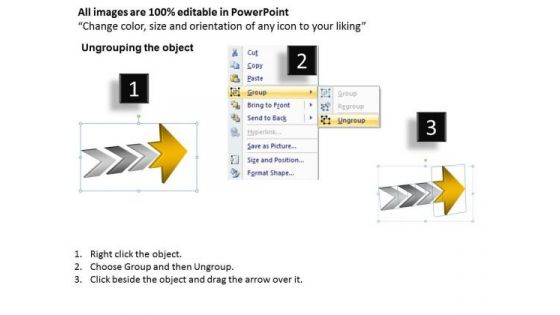 3d Arrow Pointing East Direction Making Flowchart PowerPoint Slides