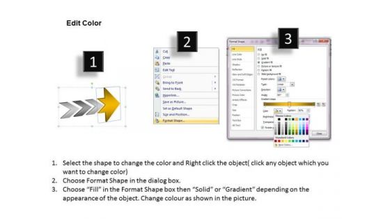 3d Arrow Pointing East Direction Making Flowchart PowerPoint Slides