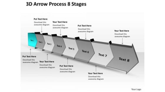 3d Arrow Process 8 Stages Schematic Drawing PowerPoint Templates