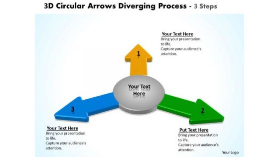 3d Circular Arrows Diverging Process Steps Flow Network PowerPoint Templates
