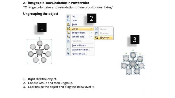 3d Circular Design Of Seven Stages In Flow Pie Chart PowerPoint Templates