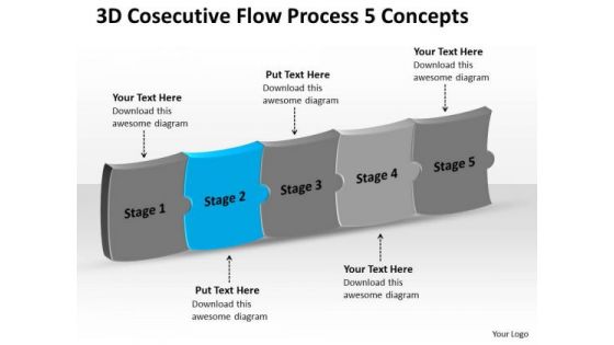 3d Consecutive Flow Process 5 Concepts Ppt Tech Support Chart PowerPoint Slides