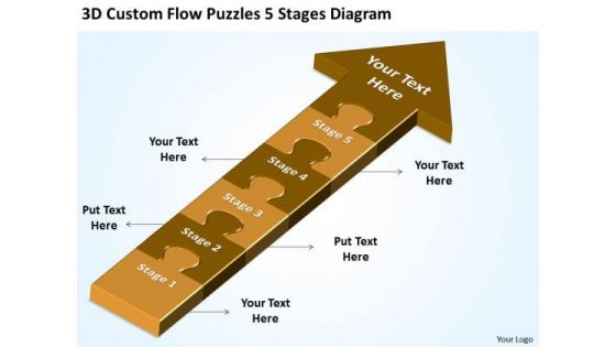 3d Custom Flow Puzzles 5 Stages Diagram Free Schematic PowerPoint Slides