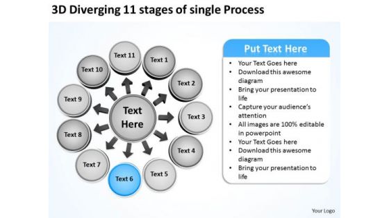 3d Diverging 11 Stages Of Single Process Business Arrows Network Software PowerPoint Slides