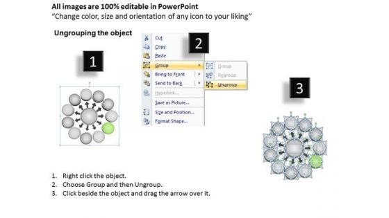 3d Diverging 11 Stages Of Single Process Business Circular Flow Arrow Chart PowerPoint Slides