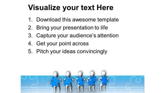 3d Folks With Blue Puzzle Teamwork PowerPoint Templates And PowerPoint Themes 1012