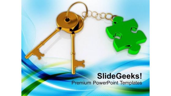 3d Golden Key With Puzzle Piece PowerPoint Templates Ppt Backgrounds For Slides 0213