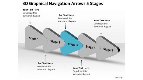 3d Graphical Navigation Arrows 5 Stages Flow Chart Project PowerPoint Templates