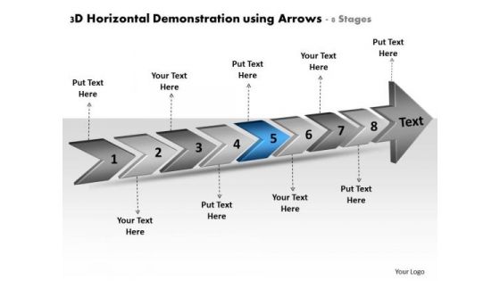 3d Horizontal Demonstration Using Arrows 8 Stages Free Schematic PowerPoint Slides