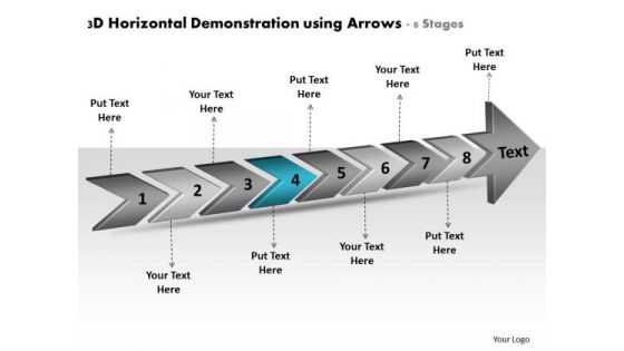 3d Horizontal Demonstration Using Arrows 8 Stages Slides Flow Charts PowerPoint