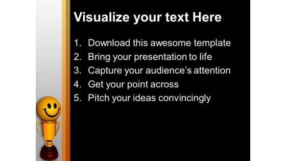 3d Image Of Happy Smiley With Trophy PowerPoint Templates Ppt Backgrounds For Slides 0213