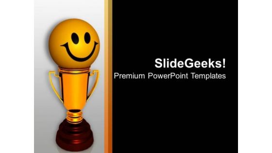 3d Image Of Happy Smiley With Trophy PowerPoint Templates Ppt Backgrounds For Slides 0213