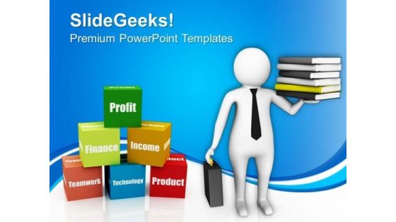 3d Image Of Man With Business Books PowerPoint Templates Ppt Backgrounds For Slides 0813