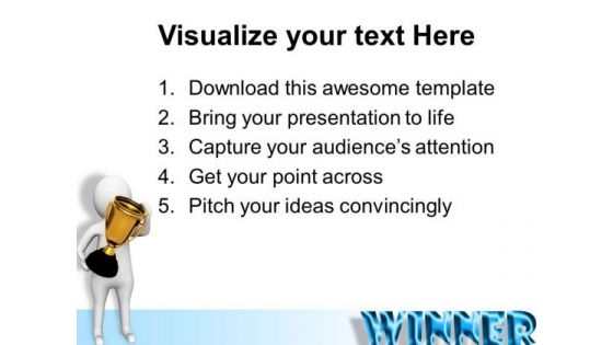 3d Image Of Winner With Trophy PowerPoint Templates Ppt Backgrounds For Slides 0813