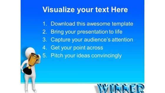 3d Image Of Winner With Trophy PowerPoint Templates Ppt Backgrounds For Slides 0813