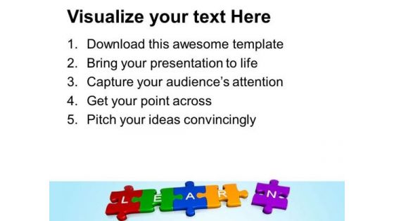 3d Jigsaw Puzzle Pieces With Learn PowerPoint Templates And PowerPoint Themes 1012