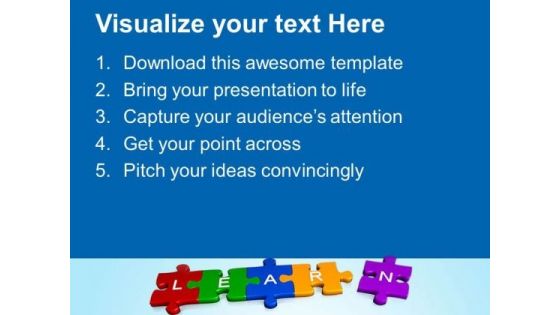 3d Jigsaw Puzzle Pieces With Learn PowerPoint Templates And PowerPoint Themes 1012